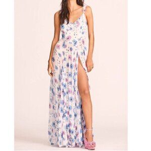 LoveShackFancy Junia Maxi Floral Ruffle Slit V Neck Dress Deep Cotton Candy 6